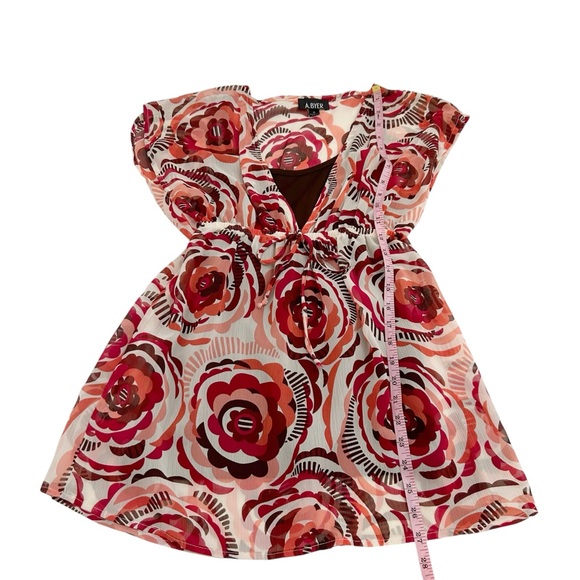 A. Byer Multicolor Rose Floral Tunic Top With Attached Brown Tank Top Size M - Picture 8 of 12